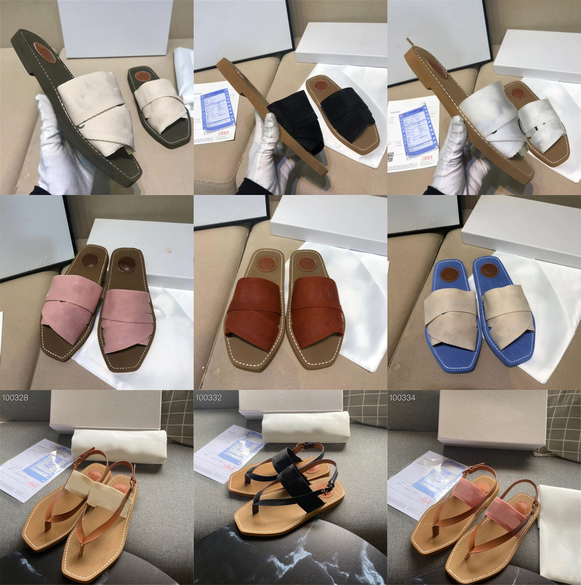 Women Canvas Slippers Luxury Flat Slides Shoes Woody Mules Ladies Girls Flip Flops Sneakers Canvas Stripe Band Scuffs Sandals Chaussures 35-45