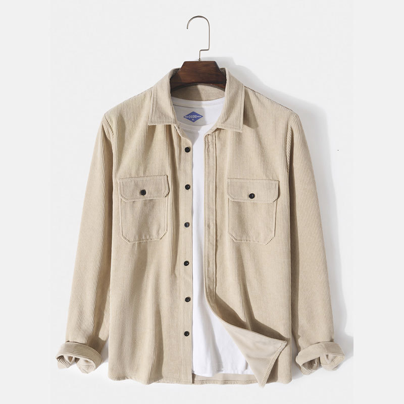 Men's Casual Shirts Men's Solid Corduroy Shirt Fall Fashion High Quality Japanese Loose Button Pocket Long Sleeve Shirt Men's Clothing 