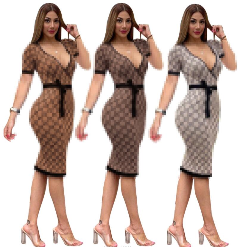 Womens casual dress 2023GG summer fashion letter print V-neck sexy lace-up mini dress designer brand dress