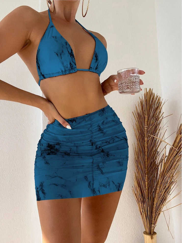 women swimsuit wind stone three piece set bikini bottoms short skirt split swimsuit bikini beach cover dresses