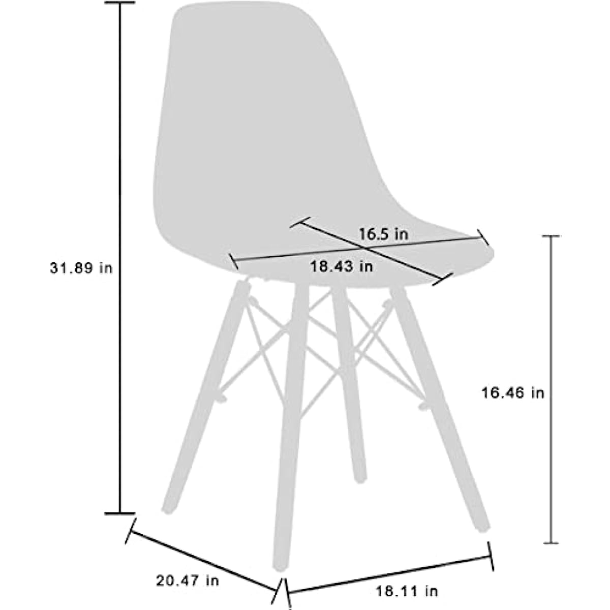 CangLong Modern Mid Century Dining Chair Shell Lounge Plastic DSW Chair with Natural Wooden Legs for Kitchen Dining Bedroom Living Room Side Chairs Se