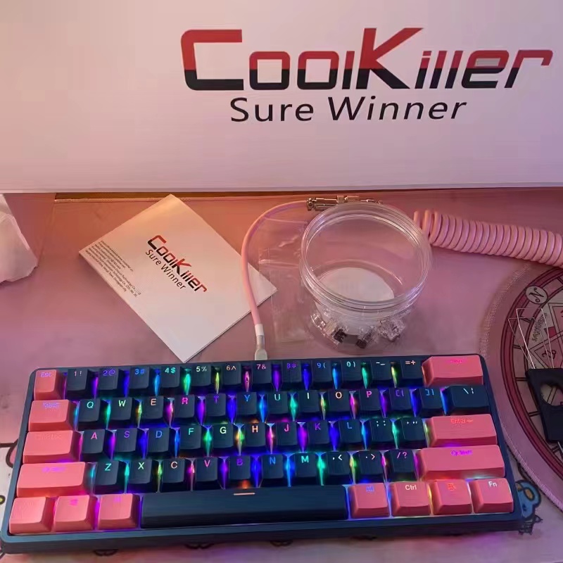 Coolkiller DIY 61 Key Game Mechanical Keyboard with Hotswap OEM RGB Lighting Effect Coiled Cable Ergonomics Mini Wired Keyboard