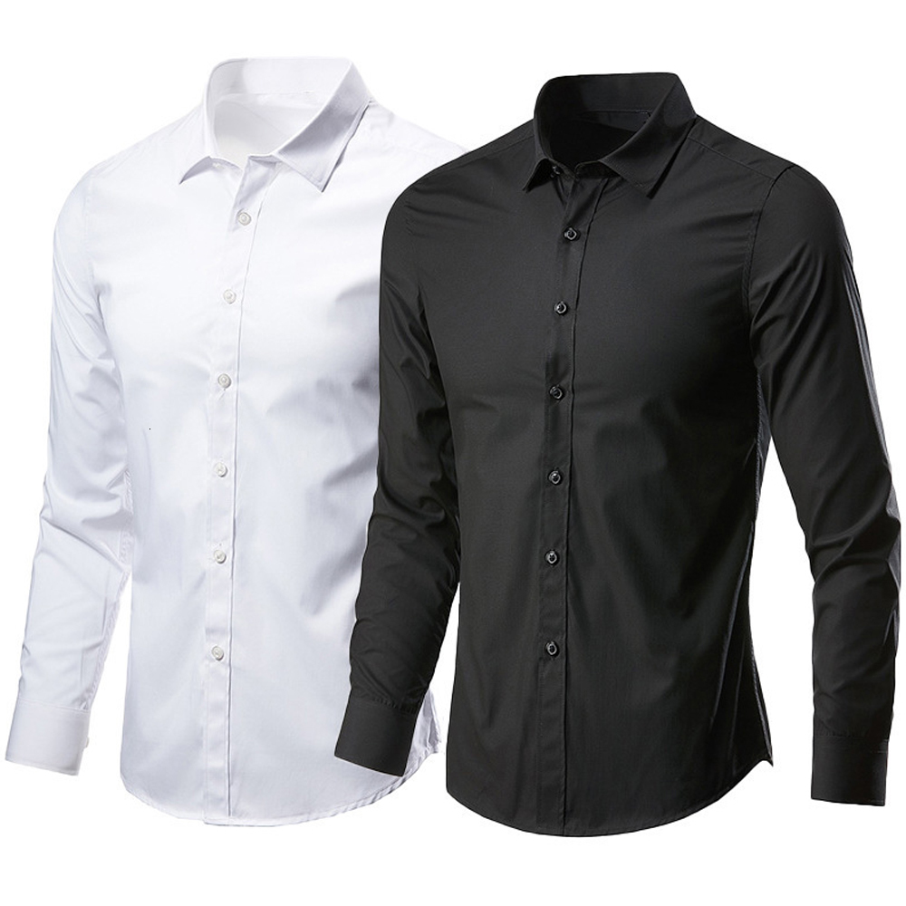 Men's Casual Shirts Men's Business Casual Long Sleeved Shirt Classic Fit White Blue Black Smart Male Social Dress Shirts For Plus Premium Sh