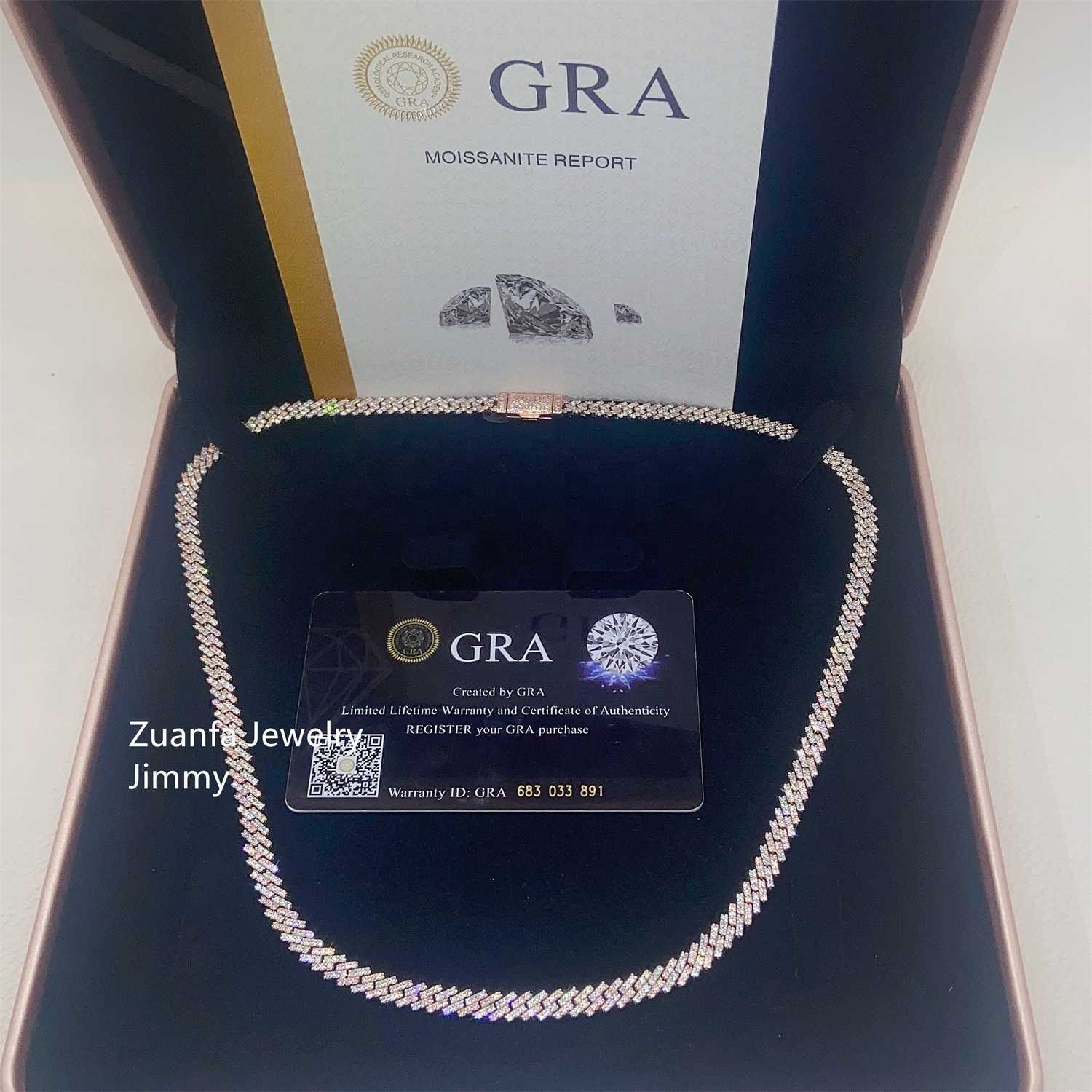 necklace moissanite chain Pendant Necklaces Pass Diamond Tester 5mm Width One Row 925 Sterling Silver Vvs Moissanite Diamond Cuban Link Chain Necklace