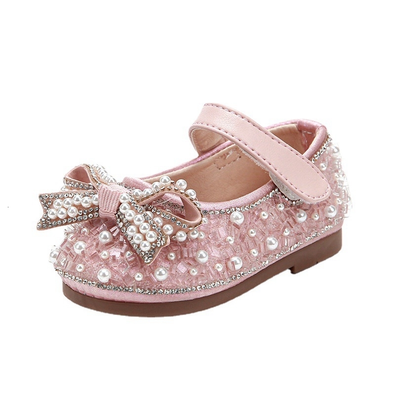 First Walkers 11-15cm High Quality Dress Shoes For 0-3Years Little Princess Bling Rhinestones Full Pearls Toddler Girls Flats Shoes For Party 230314