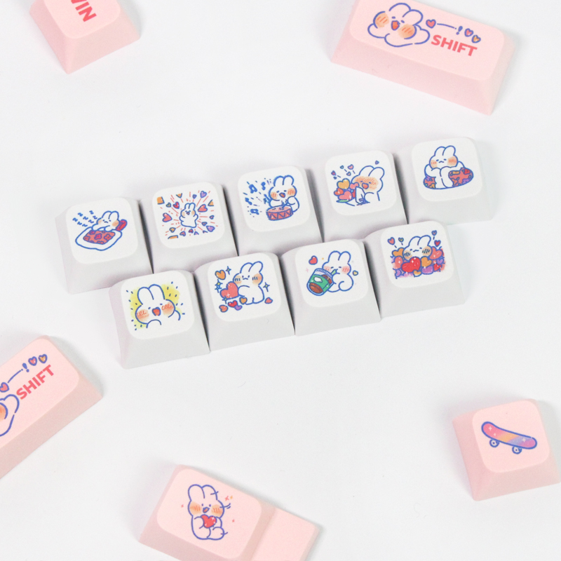 129 Key PBT Cute Steam Rabbit Pink Keycaps for Mechanical Gaming Keyboard Custom MX Switche SYE-SUB XDA Profile Key Cap