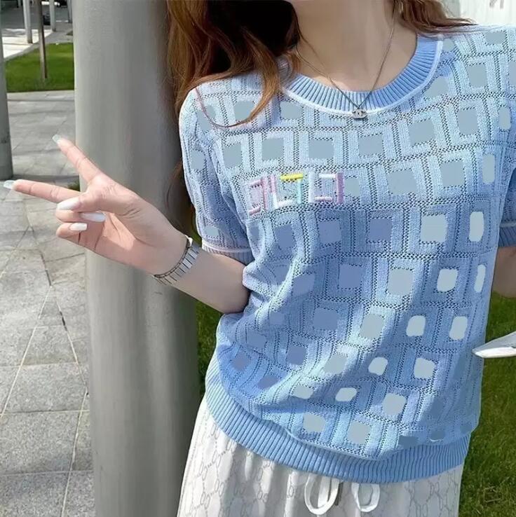 Women's Sweaters High Quality Designer Blue Hollow Out Knit Tee Fashion Full Letter F Summer Women's T-Shirt Short Sleeve Tees, White
Women's Sweaters High Quality Designer Blue Hollow Out Knit Tee Fashion Full Letter F Summer Women's T-Shirt Short Sleeve Tees, White