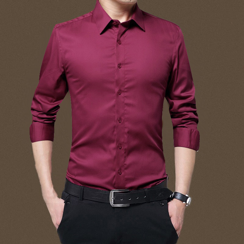 Men's Casual Shirts Men Long Sleeve Shirts Slim Fit Solid Business Formal Shirts for Autumn FS99 230314