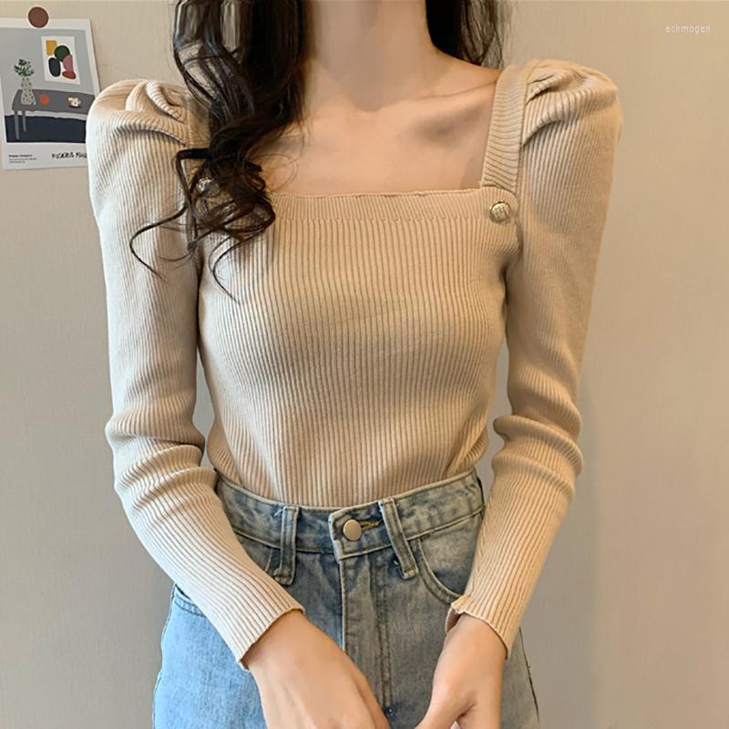 Womens Sweaters Casual Square Collar Women Sweater Autumn Winter Slim Solid Knit Ssweaters Pullovers Long Sleeve Soft Jumper Tops Femme