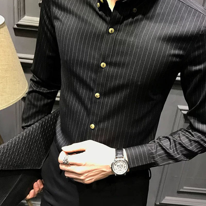 Men's Casual Shirts Fashion Printed Lapel Button Casual Striped Shirt Men's Clothing Autumn Korean Oversized Loose Tops All-match ShirtS 230