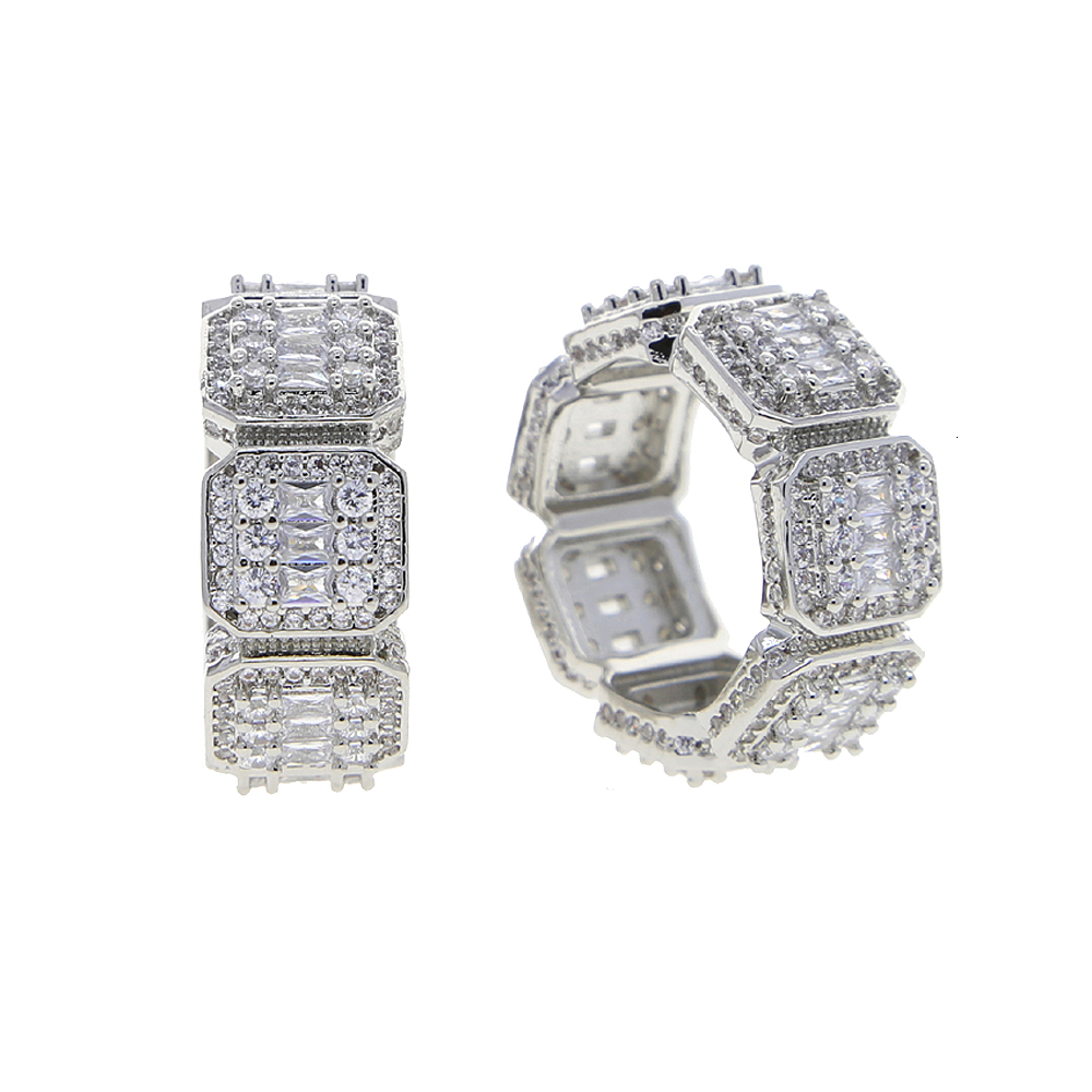 Wedding Rings Gold Silver Color Square CZ Zircon Wedding Engagemet Ring For Men Women Jewelry Iced Out Bling Rectangle CZ Band Ring 230313