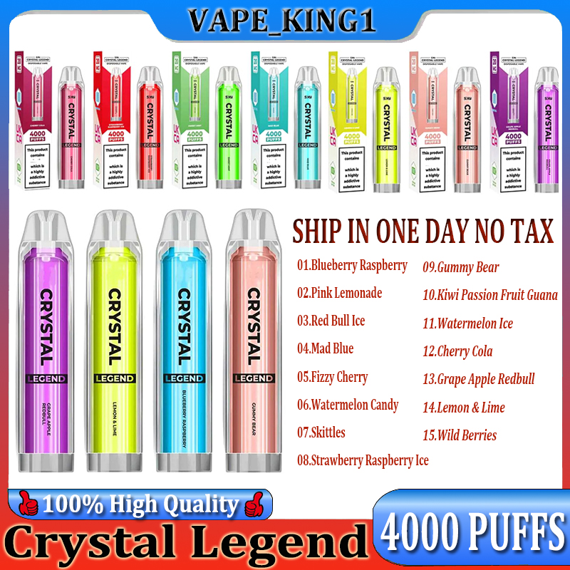 Crystal Legend 4000 puff 4000 Disposable E Cigarettes 1350mAh Battery 2% Capacity 12ml With 4000 Puffs Extra Vape Pen 100% Quality Vapors Wholesale kit 15 Flavors
Crystal Legend 4000 puff 4000 Disposable E Cigarettes 1350mAh Battery 2% Capacity 12ml With 4000 Puffs Extra Vape Pen 100% Quality Vapors Wholesale kit 15 Flavors
