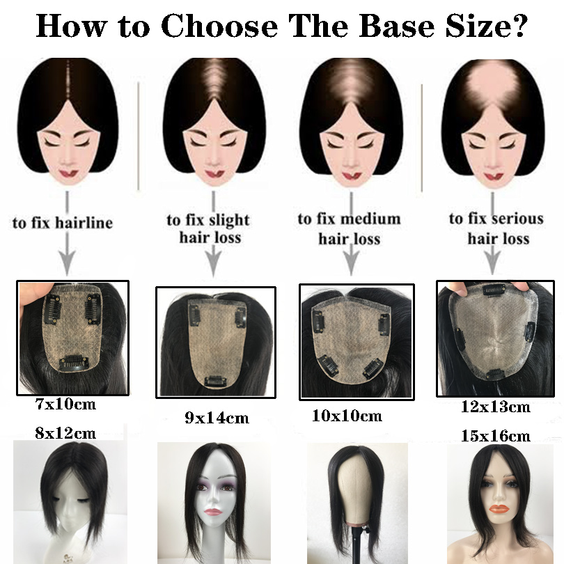 Curly Clip in Human Hair Toppers Seamless Hairpiece Toupee for Women Thick Silk Base Topper for Thicking Hair brown natural black 6x6" large base