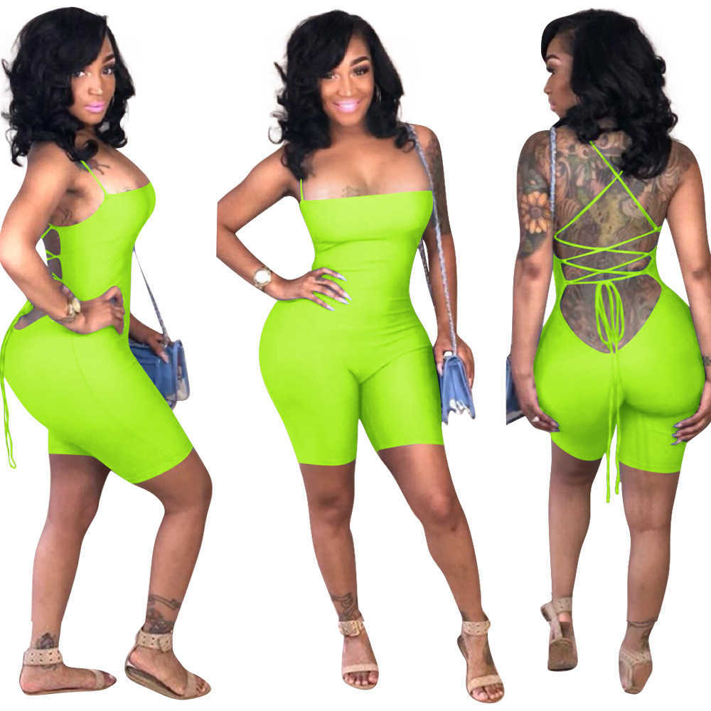 women jumpsuit 2023 summer Tie-dye solid color backless sexy women's open-back strapping tights nightclub clubwear jumpsuits amp rompers