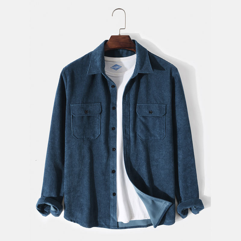 Men's Casual Shirts Men's Solid Corduroy Shirt Fall Fashion High Quality Japanese Loose Button Pocket Long Sleeve Shirt Men's Clothing 