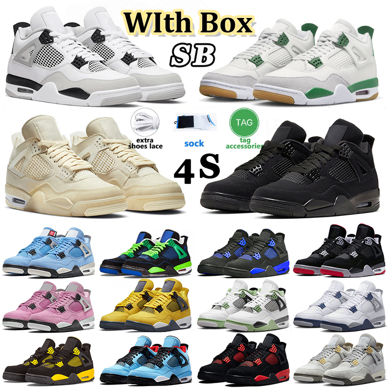 High J4 4 Retro 4s Basketball Shoes With Box Men Women Jumpman Pine Green 4 Seafoam Doernbecher IV Military Black Cats Midnight Navy Off Blue White Big Size Sneakers