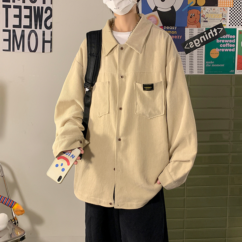 Men's Casual Shirts Art Style Men's Corduroy Long Sleeve Shirts Autumn Korean Shirt Woman Fashion Casual Oversize Shirt Coat Quality Clothin