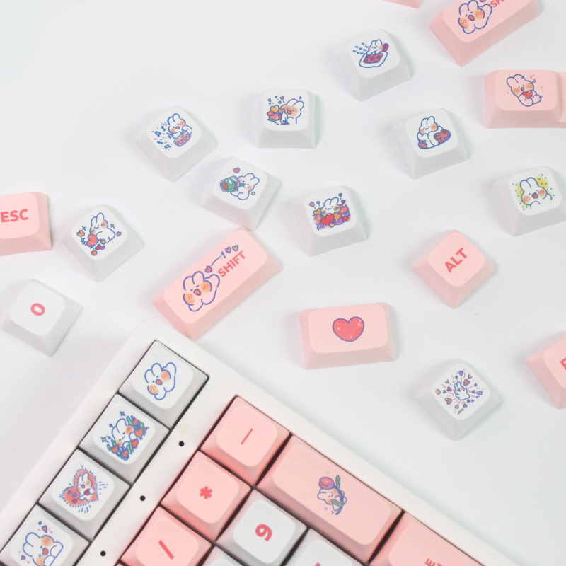 129 Key PBT Cute Steam Rabbit Pink Keycaps for Mechanical Gaming Keyboard Custom MX Switche SYE-SUB XDA Profile Key Cap