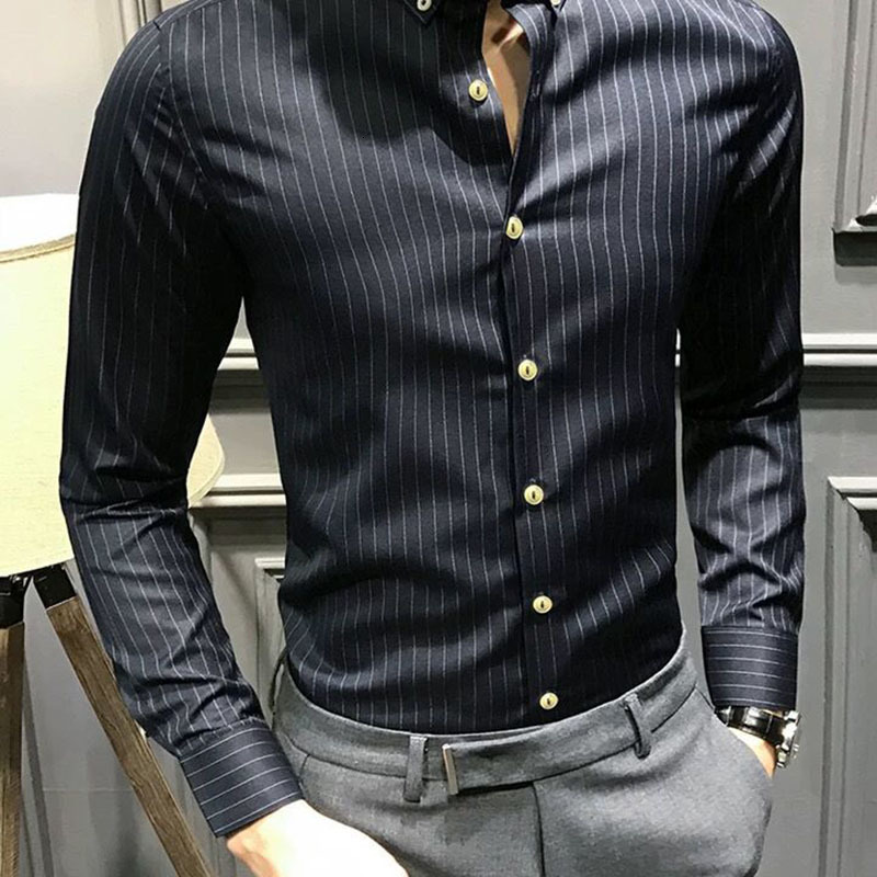 Men's Casual Shirts Fashion Printed Lapel Button Casual Striped Shirt Men's Clothing Autumn Korean Oversized Loose Tops All-match ShirtS 230