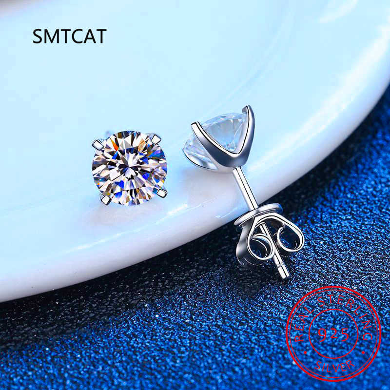 Charm Certified 2ct D Color Moissanite Studs Earrings for Women White Gold S Sterg Sier Brilliant Lab Dia Earring AA230311
