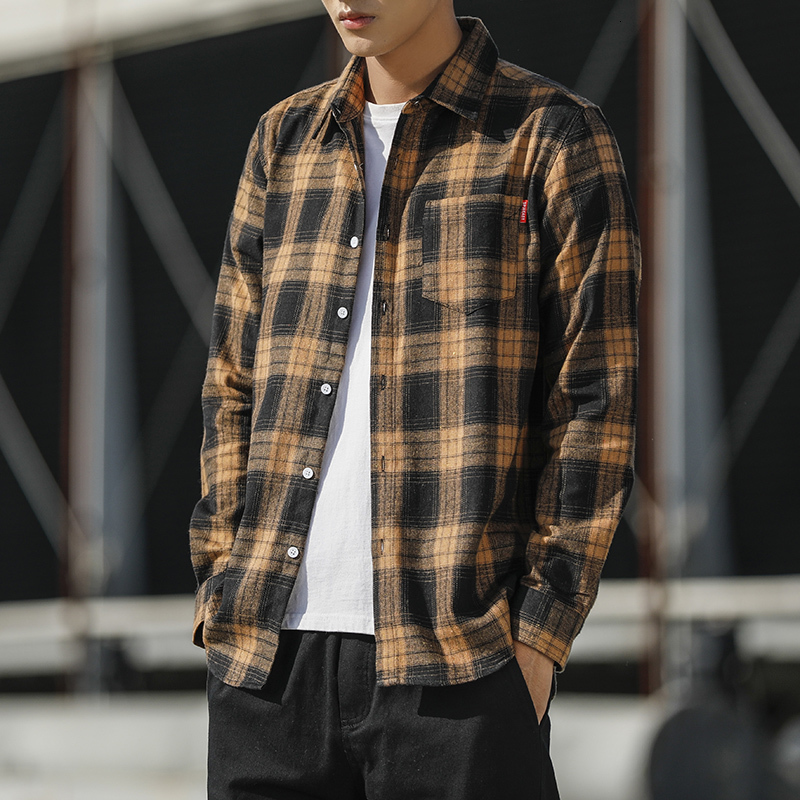 Men's Casual Shirts Harajuku Plaid Shirts Men's Spring Autumn Winter High Quality Casual Flannel Men Oversized Loose Retro Long-sleeved Shir