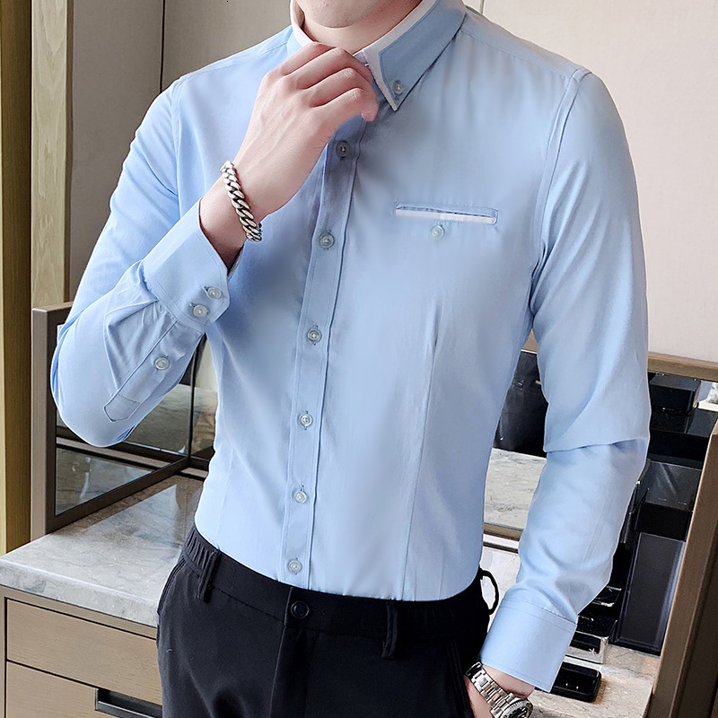 Men's Casual Shirts Groom Married Dress Shirts/Male Slim Fit High quality Lapels Business Long Sleeve Shirts/Man Solid Color Casual Shirts 8XL 23
