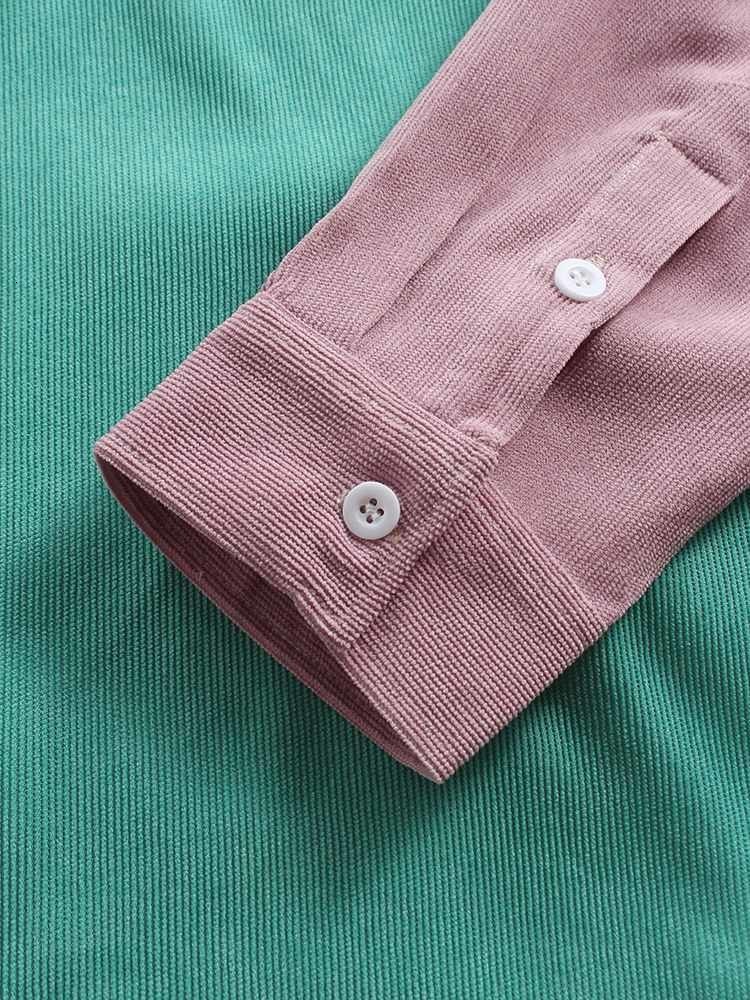 Men's Casual Shirts ChArmkpR Men Shirt Summer Autumn Corduroy Colorblock Patchwork Casual Chest Pocket Long Sleeve Shirts Tops Chemises Camisas 2