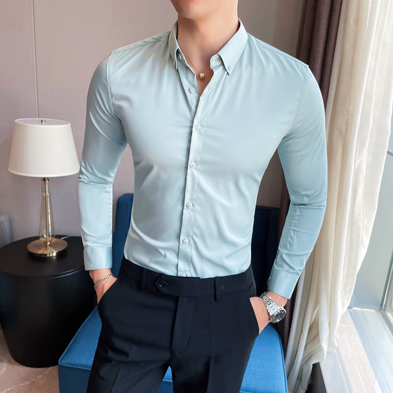 Men's Casual Shirts Plus Size 5XL-M British Style Solid Long Sleeve Shirt Men Clothing Simple Slim Fit Business Casual Chemise Homme Formal Wear 