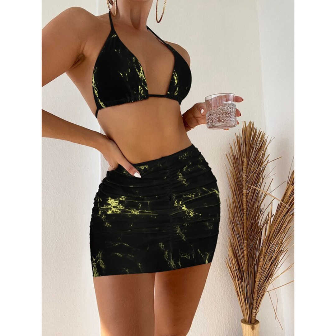 women swimsuit wind stone three piece set bikini bottoms short skirt split swimsuit bikini beach cover dresses