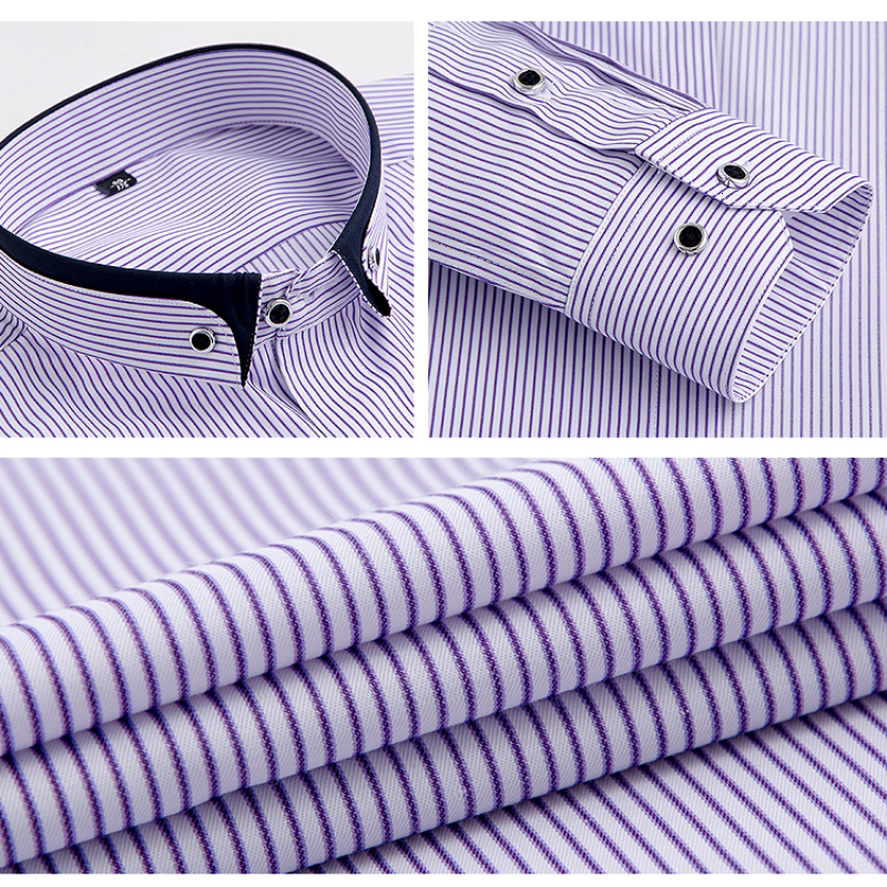 Men's Casual Shirts Oversized Shirt Long Sleeves Men Camicia Clothing Tooling Striped Pinstripe Slim Button Up Shirt Formal Suit Male Work Clothe