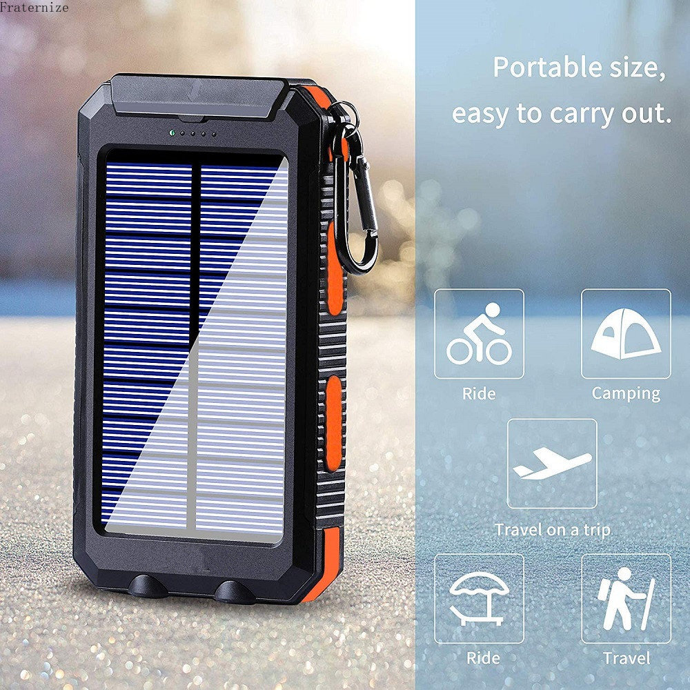 Portable Solar Power Bank Powerful Charging Powerbank External Battery Charger Strong Light LDE Light for All Smartphones 30000mah