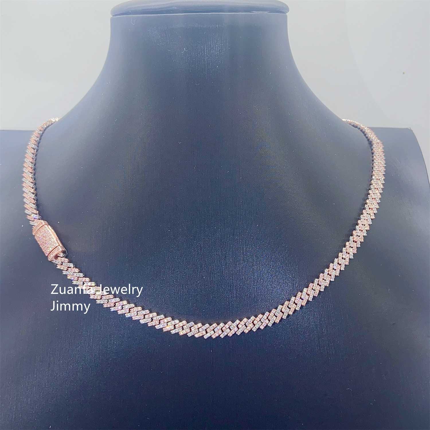 necklace moissanite chain Pendant Necklaces Pass Diamond Tester 5mm Width One Row 925 Sterling Silver Vvs Moissanite Diamond Cuban Link Chain Necklace