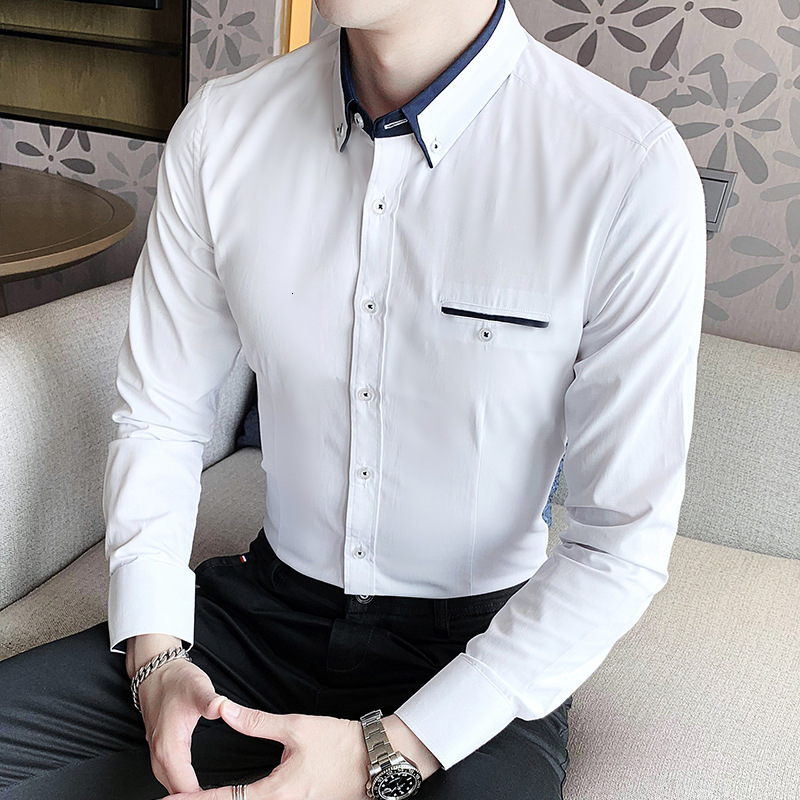 Men's Casual Shirts Groom Married Dress Shirts/Male Slim Fit High quality Lapels Business Long Sleeve Shirts/Man Solid Color Casual Shirts 8XL 23