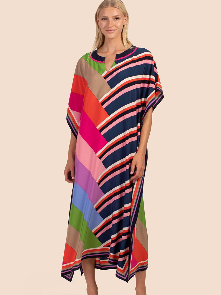 Shawls Bohemian Dress Print Beach Cover up Pareos de Playa Mujer Over size Swimsuit Cover up Robe Plage Kaftan Tunic Maxi Dress 230314
