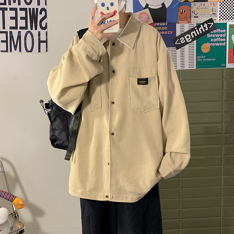 Men's Casual Shirts Art Style Men's Corduroy Long Sleeve Shirts Autumn Korean Shirt Woman Fashion Casual Oversize Shirt Coat Quality Clothin