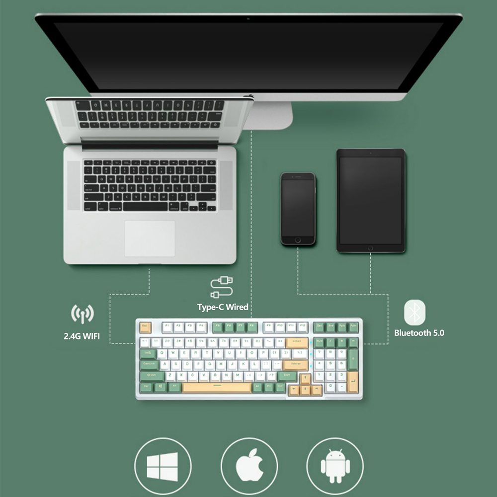 WK980 Hot-swap Mechanical Keyboard Kit Wireless Bluetooth 5.0 3 Mode RGB Backlit 98keys Gaming Keyboard fit 3/5Pins Switch