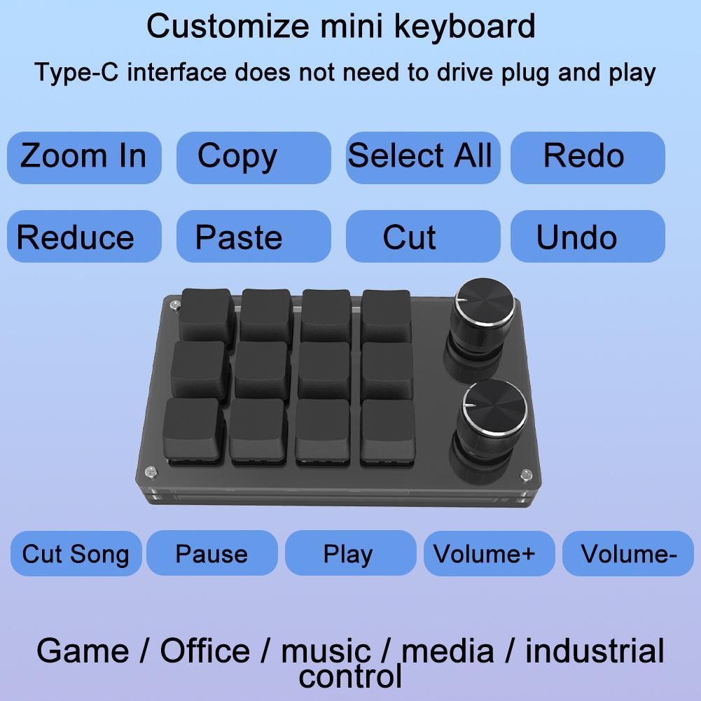 Macro Keyboard 12 Key 2 Knob Mechanical Keyboard Hot Swap Custom Keypad One-handed Keypad Mini Gaming Keyboard Mini Keyboard