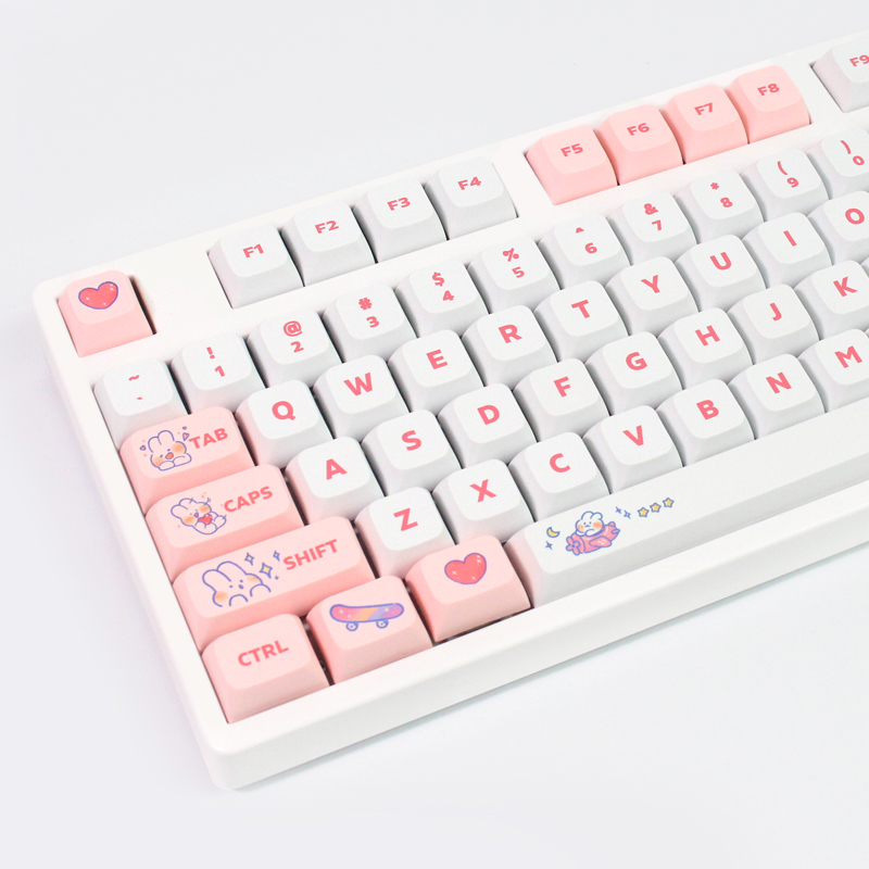 129 Key PBT Cute Steam Rabbit Pink Keycaps for Mechanical Gaming Keyboard Custom MX Switche SYE-SUB XDA Profile Key Cap