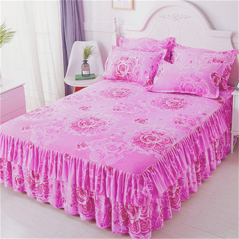 Bed Skirt Bed Skirt thin Without Pillowcase Flower Printed Fitted Bed Sheet Comfortable Bedsheet King Queen Bedspread Mattress Cover 230314