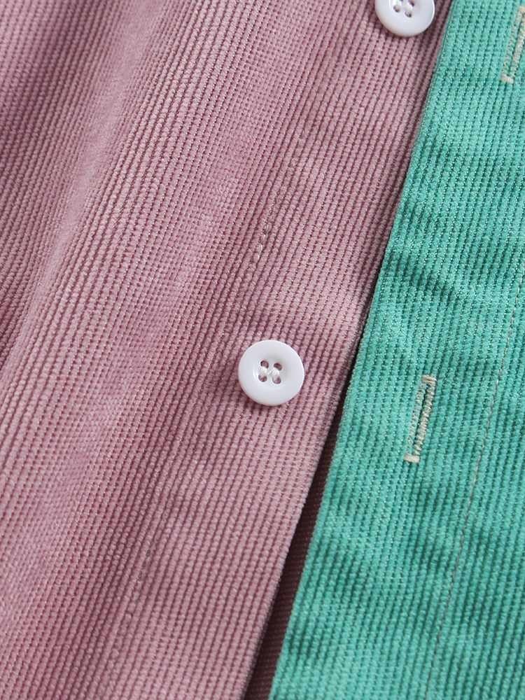 Men's Casual Shirts ChArmkpR Men Shirt Summer Autumn Corduroy Colorblock Patchwork Casual Chest Pocket Long Sleeve Shirts Tops Chemises Camisas 2