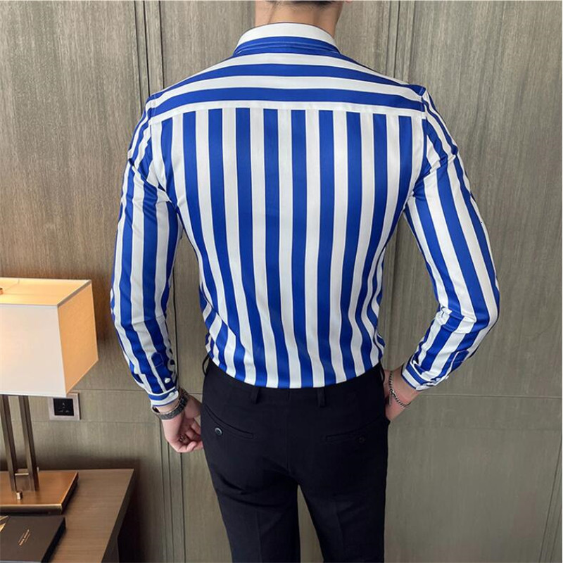 Men's Casual Shirts British Style Striped Shirts Mens Long Sleeve Business Formal Dress Shirt Casual Slim Fit Dress Streetwear Social Party Cloth