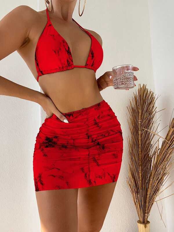 women swimsuit wind stone three piece set bikini bottoms short skirt split swimsuit bikini beach cover dresses
