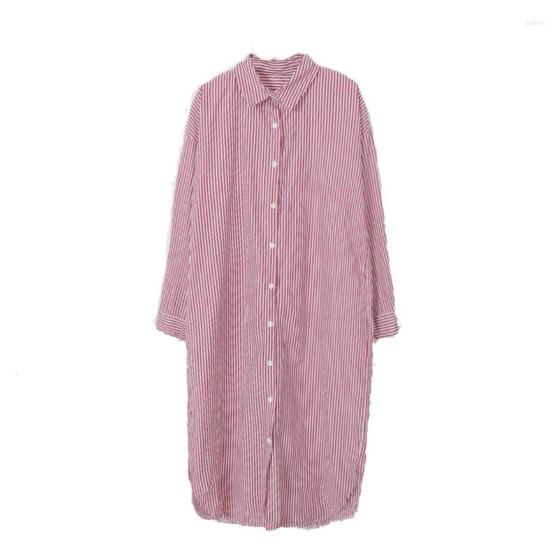 Casual Dresses Loose Classic Vertical Stripe Long Shirt Dress Maxi Sleeve Polo Neck Women Autumn Single Breasted 2024 Work Clothes