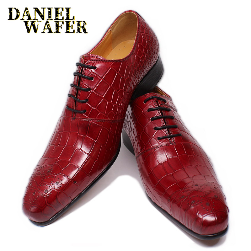 Men's Luxury Brand Shoes Real Leather Black Red Crocodile Print Lace Up Pointed Toe Office Wedding Formal Dress Oxford Men Shoes
Men's Luxury Brand Shoes Real Leather Black Red Crocodile Print Lace Up Pointed Toe Office Wedding Formal Dress Oxford Men Shoes