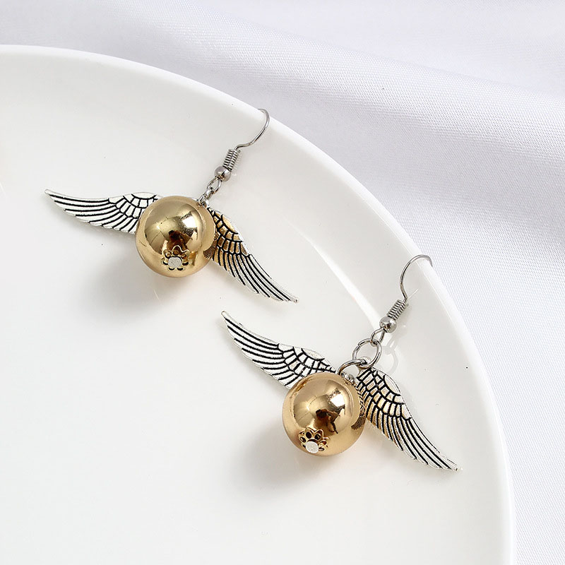 Vintage Movie Wing Earrings Dangle Antique Gold Silver Earrings Potter The Deathly Hallows Drop Earrings For Women Gold Beads Wings Earrings Jewelry G