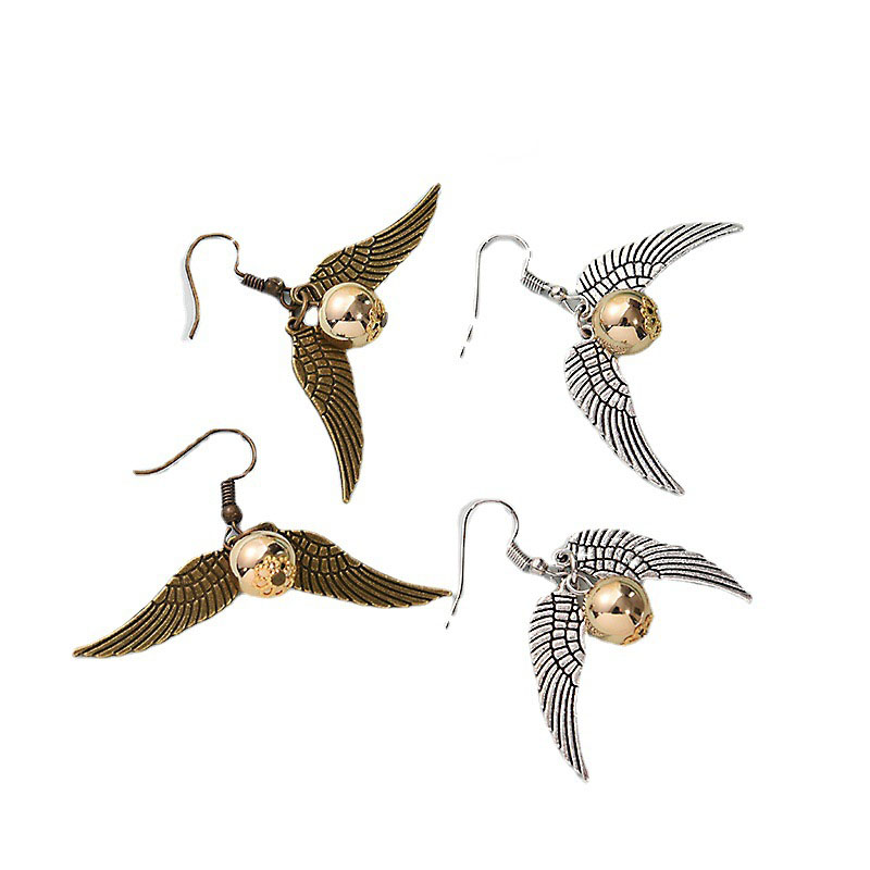 Vintage Movie Wing Earrings Dangle Antique Gold Silver Earrings Potter The Deathly Hallows Drop Earrings For Women Gold Beads Wings Earrings Jewelry G