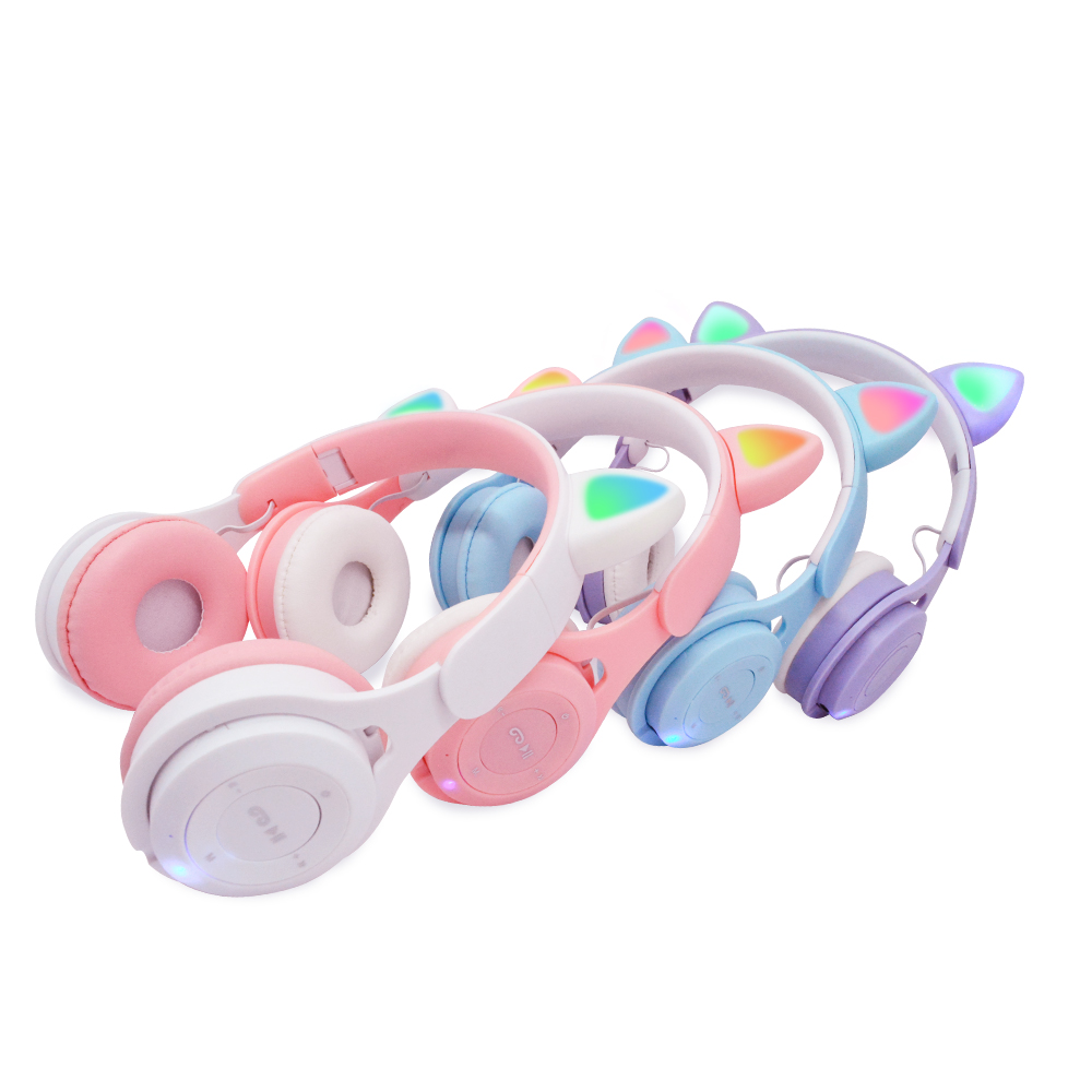 M6 New Cat Ear Headphone Bluetooth Headset Wireless Student Children with Card Folding Mini Macaroon Color System