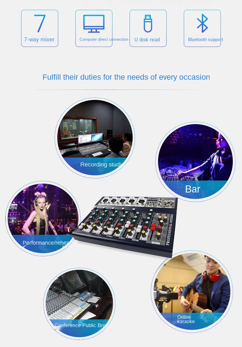 7-channel Mixer Singing KTV Performance Effector Bluetooth Reverb USB Microphone Professional Home Number Certification Type