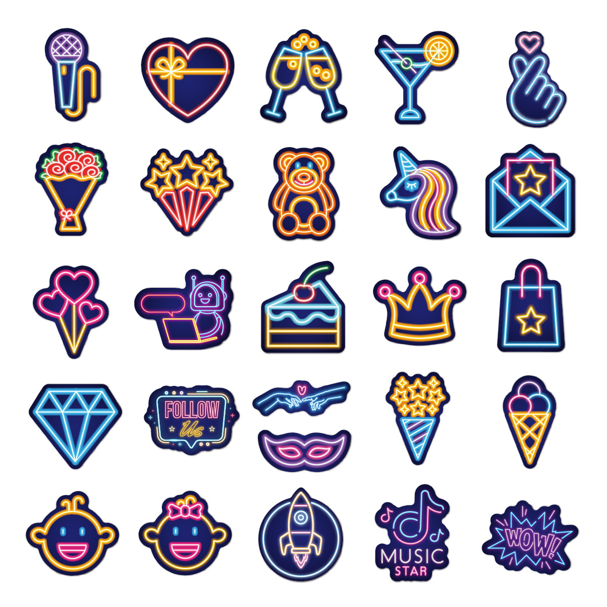 50pcs/lot Waterproof Neon Light Stickers Car Decals Suitable for Graffiti Skateboard Snowboard Laptop Luggage Motorcycle Gifts for Kids