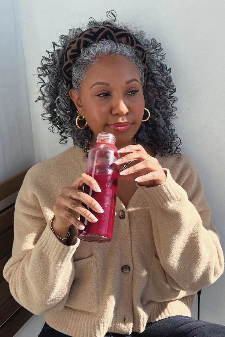 Raw Burmese curly salt & pepper gray color human hair ponytail hair piece extension silver grey highlights striking grey with dark streaks women hairp